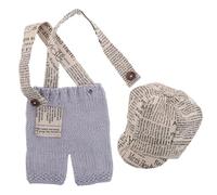 WRITWAA Né Crochet Costume avec Bretelles et Bonnet Tenue Journaliste Garçon Fille Garçon pour Séance Photo Combinaison Élégante Né Accessoire Photo Doux et Confortable