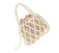 WRITWAA Paquet Cabas Tissé à Perles Blanc, Forme Seau, Cordon, Femme | Polyester et Plastique, Grosse Capacité, Léger, Usage Piscine et Séjours en Resort