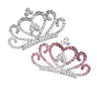 WRITWAA Peignes à Cheveux Diadèmes Strass 2 Pièces, Petits Peignes Couronne Argenté Et Rose, Accessoire Coiffure Garçon Et Filles Filles, Coiffe D'anniversaire Léger Et Confortable