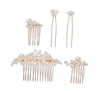 WRITWAA Peignes à Cheveux en Perles 5 Pièces pour Mariage Lot de Fourchettes et Peignes Dorés Accessoires Coiffure Nuptiale Élégants pour Cérémonie et Fêtes Coiffure de Mariée Raffinée