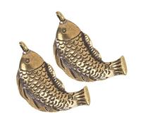 WRITWAA Pendentif Porte-clés en Laiton Vintage 2 Pièces Poisson Chanceux Compact, Breloques Artisanales Multifonctions pour Paquet, Bracelet, Bijoux Diy, Présent Symbole Prospérité