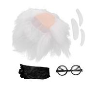 WRITWAA Perruque Blanche Adulte Scientifique Cosplay avec Barbe et Sourcils Réalistes Perruque Courte Synthétique pour Costume Fête Halloween et Déguisement