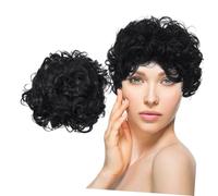 WRITWAA perruque courte frisée perruques pour la fête perruques de costumes courtes de cheveux courts de fête synthétique Fil haute température Noir