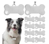 WRITWAA Plaque Identification pour Chien en métal argenté, Lot de 10, Forme os, Bon Polissage, pour Animaux de Compagnie