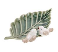 WRITWAA Plat Porte-bijoux Décoratif Design Créatif et en Céramique Vert Oiseau et Feuille Petit Plateau à Bijoux pour Rangement Élégant Salle de Bain