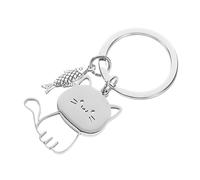WRITWAA Porte-clés En Acier Inoxydable Pour Chat - Accessoire Pour Chat - Chaton Mangeant Du Poisson - Tendance Pour Chat