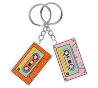 WRITWAA Porte-clés en Acrylique Ruban Adhésif 2 Pièces, Décoration Paquet Suspendue, Pendentif ouble Face Rose et Orange, Présent Fans Cassettes, Accessoire Mode Artistique