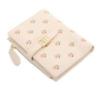 WRITWAA Portefeuille Fin à Deux Volets : Porte-Cartes de crédit, Petit Porte-Cartes à Motif Floral Mignon pour Femme, Portable pour Le Shopping et Les Voyages, Beige