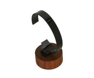 WRITWAA Présentoir Montre Acrylique Forme De c Support pour Montre-Bracelet Base Bois De Noyer Organisateur De Bijoux Vitrine à Montres Individuelle