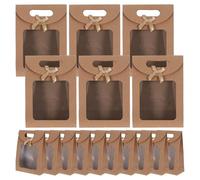 WRITWAA Sachets D’emballage Kraft 20 Pcs avec Fenêtre Transparente et Rabat à Ouverture Facile, Paquet à Friandises avec Nœud Décoratif, pour Bonbons, Biscuits et Fêtes
