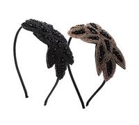 WRITWAA Serrage-tête Pour Femme Vintage à Strass 2 Pièces, Bandeaux Délicats Noir Et Doré, Accessoires Cheveux Bohème Pour Mariage Et Fête