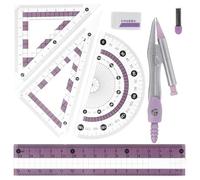 WRITWAA Set de Règles Multi-fonctions pour Dessin Scolaire avec Compas Transparent et Équerre Kit de Géométrie Précis pour Garçon Fille et Étudiants