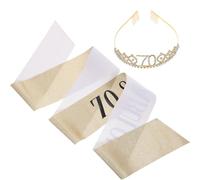 WRITWAA Set D'écharpe et Couronne D'anniversaire Décoration Dorée en Cuir et Tissu pour Femmes Accessoires Photobooth Élégants pour Fête de 70