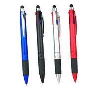 WRITWAA Stylos à Bille Multifonction 4 Pcs avec Stylet Écran Tactile, Corps en Métal Peint par Pulvérisation, Grip Confortable pour École et Réunion, Pointe Moyenne 0.7 Mm Style Aléatoire