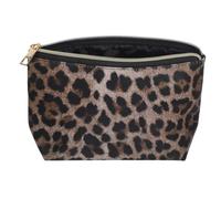 WRITWAA Trousse De Maquillage Léopard Grosse Capacité en Tissu Imperméable Marron Foncé Pochette Zippée pour Femme Voyage Rangement Cosmétiques