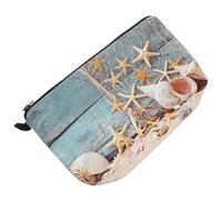 WRITWAA Trousse de Maquillage Rangement des Cosmétiques Quotidien Portable en Polyester Imprimé de Mer et Coquillages, Facile à Nettoyer Transporter
