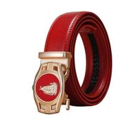 WRJAHCG Ceinture Homme, Ceinture Cliquet CowBoy Décontractée, Ceinture Réglable en Cuir Véritable avec Boucle Automatique en Alliage à Motif de Bateau Décorative,Rouge,100CM/39.4''