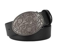 WRJAHCG Ceinture Homme, Ceinture Hommes de CowBoy Western, Ceinture en Cuir Argent Gravé Motif Boucle Tête Ceinture Vintage Rétro Pour Robe Jeans,Noir,115CM/45.3''
