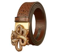 WRJAHCG Ceinture Homme Cliquet, Ceinture de CowBoy Occidental, Ceinture en Cuir Véritable à Motif Crocodile avec Boucle en Alliage à Motif Serpent,Brown a,120CM/47.3''