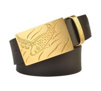 WRJAHCG Ceinture Homme Cuir, Ceinture Réglable de CowBoy Occidental, Ceinture Retro en Cuir Véritable avec Boucle Carrée en Métal en Laiton à Motif Animal Poisson,Noir,105CM/41.3''
