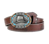 WRJAHCG Ceinture Homme Femme Cuir, Boucle Rétro Sculpted Personnalisée, Ceinture Western Cowboy Cowgirl Réglable,Ceintures Perlées Pour Jeans Et Robes,Marron,120CM/47.3''