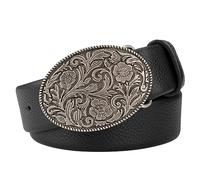 WRJAHCG Ceinture Homme Occidental, Ceinture Hommes de CowBoy Western, Ceinture Argent Gravé Motif Motif Boucle Ovale Tête Ceinture Vintage,Noir,110CM/43.3''