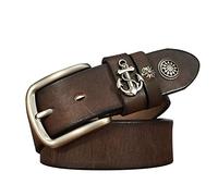 WRJAHCG Ceinture Homme, Rivet Ceinture Bateau Alliage Cuir Craquelé Ajustement De La Taille Mode Cadeau De Vacances,Marron,125CM/49.2''