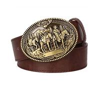 WRJAHCG Ceinture Homme, Western Denim Belt, Ceinture En Cuir Vintage Jeans Knight Ceinture À Boucle En Métal,Style 2 brown,115CM/45.3''