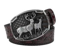 WRJAHCG Ceinture Western Cowboy Homme, Ceinture Hommes, Ceinture en cuir denim Boucle de motif en relief de cerf animal Ceinture gravée en relief vintage,Marron,100CM/39.4''
