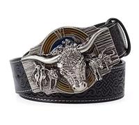 WRJAHCG Ceinture western pour cow-boy,Ceinture de cow-boy vintage à longue corne Bull Rodeo Western,Silver black,110CM/43.3''