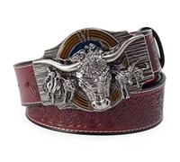 WRJAHCG Ceinture western pour cow-boy,Ceinture de cow-boy vintage à longue corne Bull Rodeo Western,Silver red,130CM/51.2''