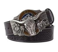 WRJAHCG Ceinture western pour cow-boy,Ceinture de cow-boy vintage à longue corne Bull Rodeo Western,Silver coffee,130CM/51.2''