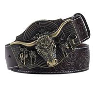 WRJAHCG Ceinture western pour cow-boy,Ceinture de cow-boy vintage à longue corne Bull Rodeo Western,Bronze coffee,130CM/51.2''