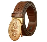 WRJAHCG Ceintures Homme, Ceinture Cliquet de CowBoy Occidental, Ceinture en Cuir Véritable Motif Crocodile Rétro Relief avec Motif Tête de Loup Boucle en Alliage,Brown a,115CM/45.3''