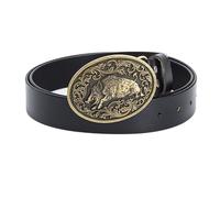 WRJAHCG Ceintures Homme, Ceinture de Occidental CowBoy, Ceinture en Cuir avec Motif de Sanglier Boucle Décorée en Alliage,Black b,125CM/49.2''