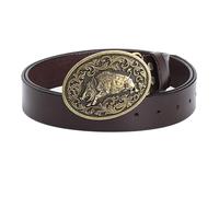 WRJAHCG Ceintures Homme, Ceinture de Occidental CowBoy, Ceinture en Cuir avec Motif de Sanglier Boucle Décorée en Alliage,Brown b,130CM/51.2''