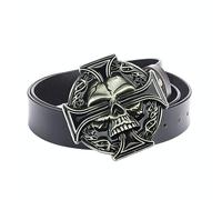 WRJAHCG Ceintures Homme, Ceintures de Cowboy Western, Ceinture en Cuir Véritable avec Boucle en Alliage Motif Tête de Mort Vintage Ceinture,Black a,100CM/39.4''