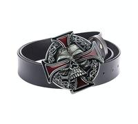 WRJAHCG Ceintures Homme, Ceintures de Cowboy Western, Ceinture en Cuir Véritable avec Boucle en Alliage Motif Tête de Mort Vintage Ceinture,Black b,115CM/45.3''