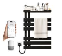 WRJAHCG Seche Serviette Electrique avec Étagère,Chauffe Serviette Mural Commande Vocale,WiFi Intelligent Porte-Serviettes Chauffant,radiateur avec Tactile à LED,Élargi à 6 pôles,Noir