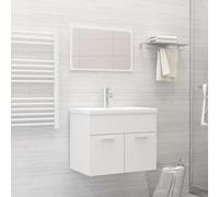 WRJENFSC 2pcs Blanc Meuble Salle de Bain 60x38x46 cm Bois ingénierie + Miroir, Rangement sous lavabo, Design Moderne
