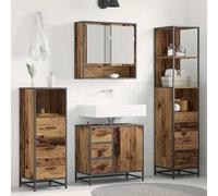 WRJENFSC 4-TLG - Ensemble de salle de bain en bois recyclé - 65 x 33 x 60 cm - Avec armoire à miroir - Meuble bas - Armoire haute - Buffet - Espace de rangement pour petites salles de bains