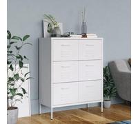 WRJENFSC Armoire à tiroirs en acier - Blanc - 80 x 35 x 101,5 cm - Avec 6 tiroirs - Glissières à roulement à billes jusqu'à 20 kg par tiroir - Espace de rangement pour multimédia et documents - Pour