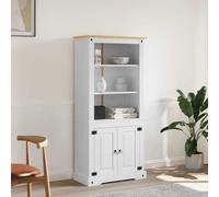 WRJENFSC Armoire buffet style Mexique en pin massif 80 x 40 x 170 cm Blanc avec 3 étagères et compartiment d'armoire Charme rustique pour salon et salle à manger