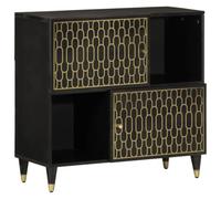 WRJENFSC Armoire d'appoint - 80 x 33 x 75 cm - En bois de manguier - Noir - Motif sculpté à la main - Large buffet - Pour salon, cuisine, couloir - Style vintage industriel - Pour salon, chambre