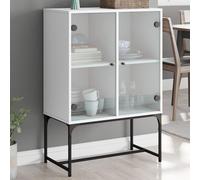 WRJENFSC Armoire d'appoint blanche 69 x 37 x 100 cm en bois avec portes en verre - Buffet moderne pour salon, cuisine, couloir et bureau