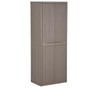 WRJENFSC Armoire de jardin marron 65 x 45 x 172 cm - En polypropylène aspect bois - Avec 4 étagères et porte-balai - Durable et résistante aux intempéries - Pour terrasse, jardin et balcon