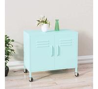 WRJENFSC Armoire de rangement en acier avec roulettes Vert menthe 60 x 35 x 56 cm Armoire en métal avec étagère réglable et freins pour bureau, salon et jardin