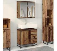 WRJENFSC Armoire de salle de bain en bois recyclé - 80 x 33 x 60 cm - En bois robuste - Design moderne avec armoire à miroir - Petite armoire à pharmacie compacte pour salle de bain, WC d'invités et