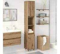 WRJENFSC Armoire Salle de Bain chêne Artisanal 30x30x190 cm Meuble Colonne Rangement 4 Portes réversibles + 2 étagères Hauteur Ajustable Style Industriel pour Salle d'eau, Cuisine ou WC