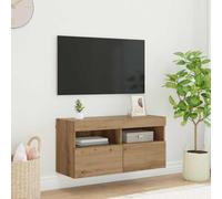 WRJENFSC Armoire TV murale en chêne artisanal, 80 x 30 x 40 cm, avec LED, design moderne, peu encombrant, pour salon, chambre à coucher, couloir